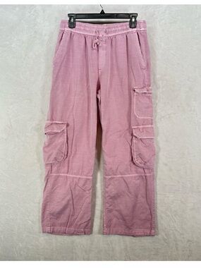 Old Navy Womens Pink Mid Rise Wide Leg Cargo Pants Comfort Waistband Sz Medium